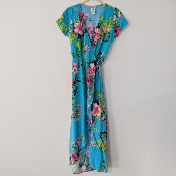 Tommy Bahama Dresses & Skirts - Tommy Bahama Fleur De Flora Dress Wrap Midi Dress High Low Short Sleeve Blue XS